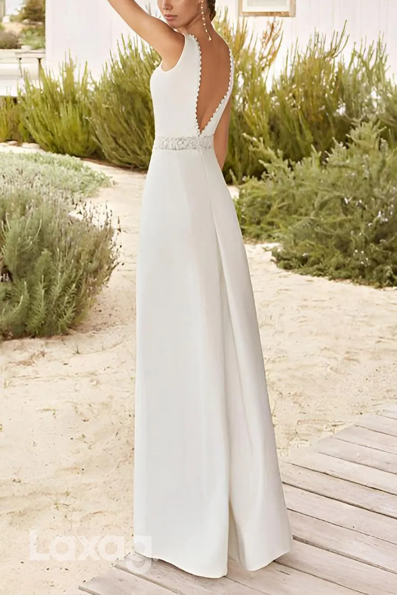 22667 - Jumpsuit Pantsuit V-neck Sleeveless Elastic Satin Floor Wedding Dress