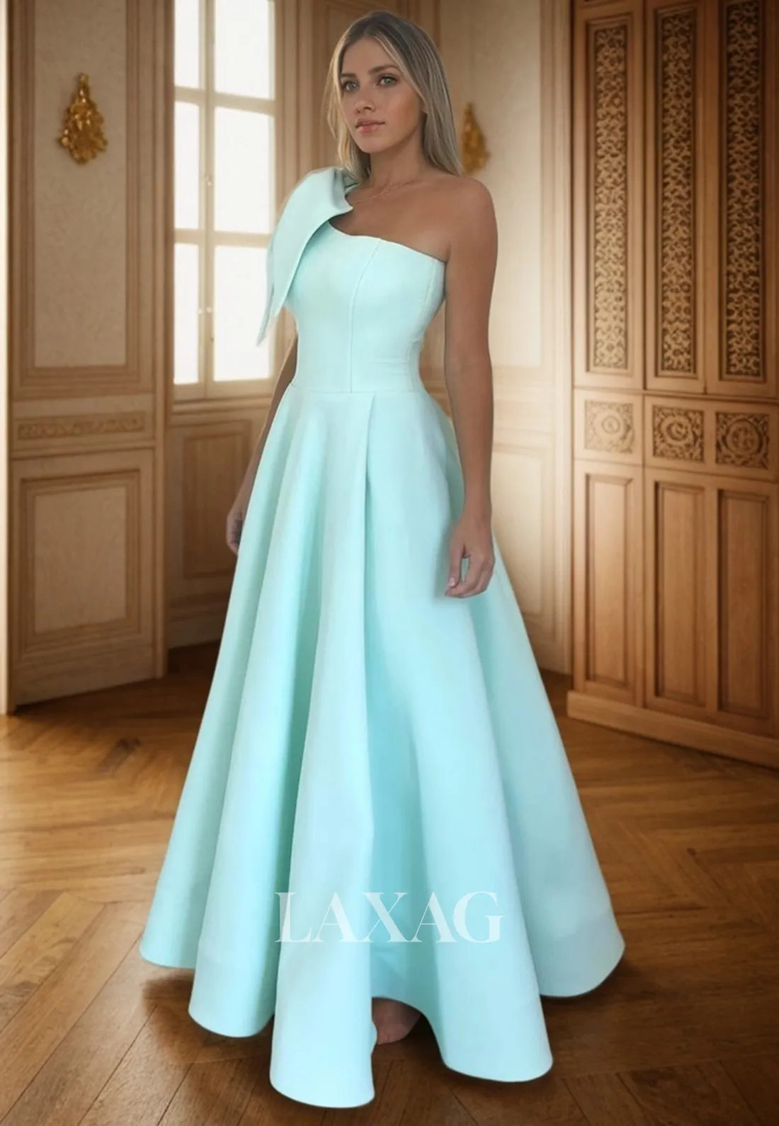 A-Line One Shoulder Sleek Satin Elegant Party Prom Formal Evening Dress