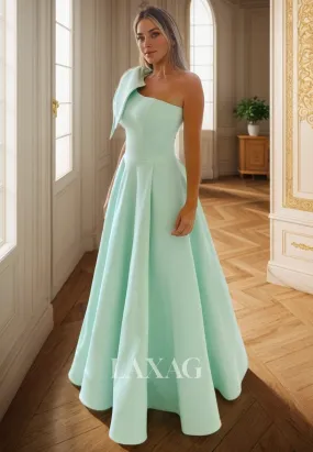 A-Line One Shoulder Sleek Satin Elegant Party Prom Formal Evening Dress