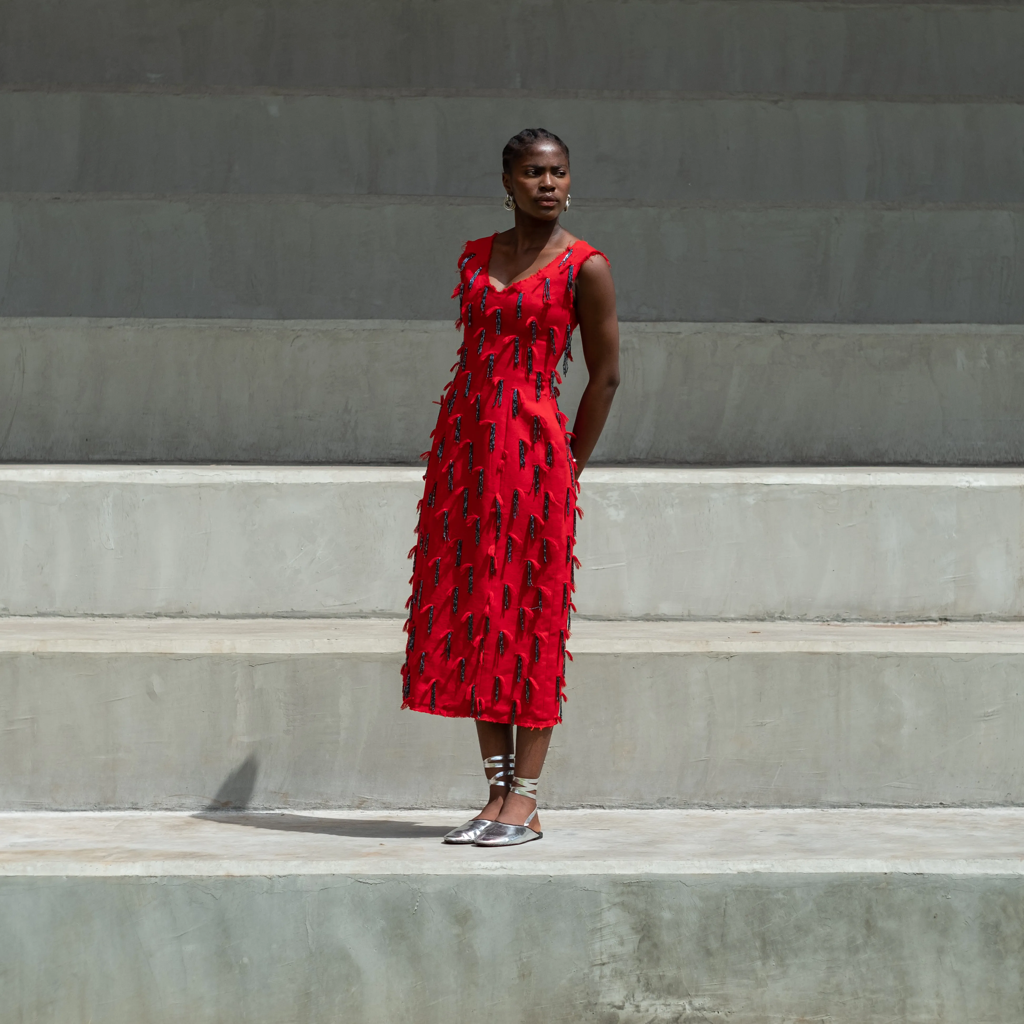 Abiola Olusola HAND BEADED STRUCTURED SHIFT TORI DRESS