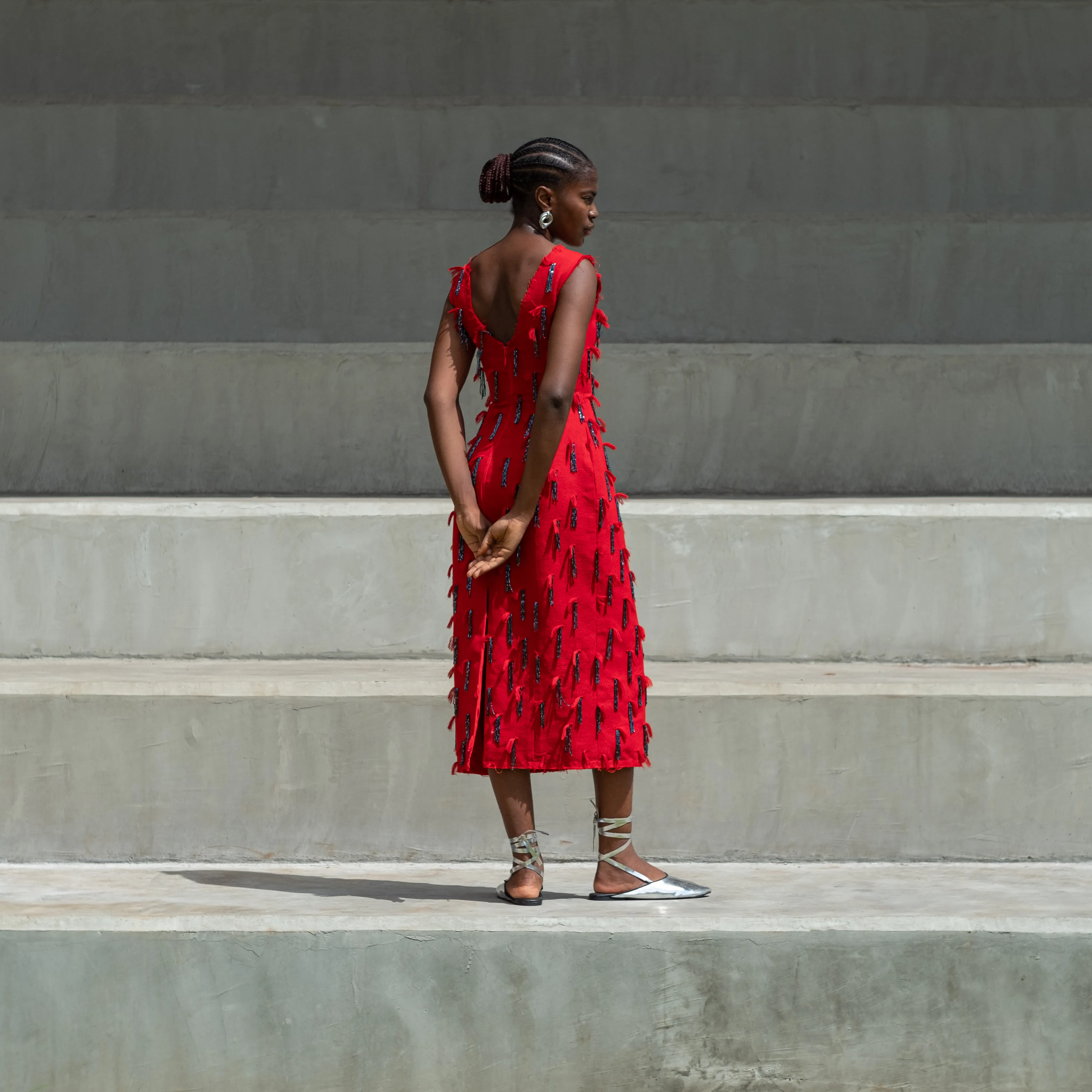 Abiola Olusola HAND BEADED STRUCTURED SHIFT TORI DRESS