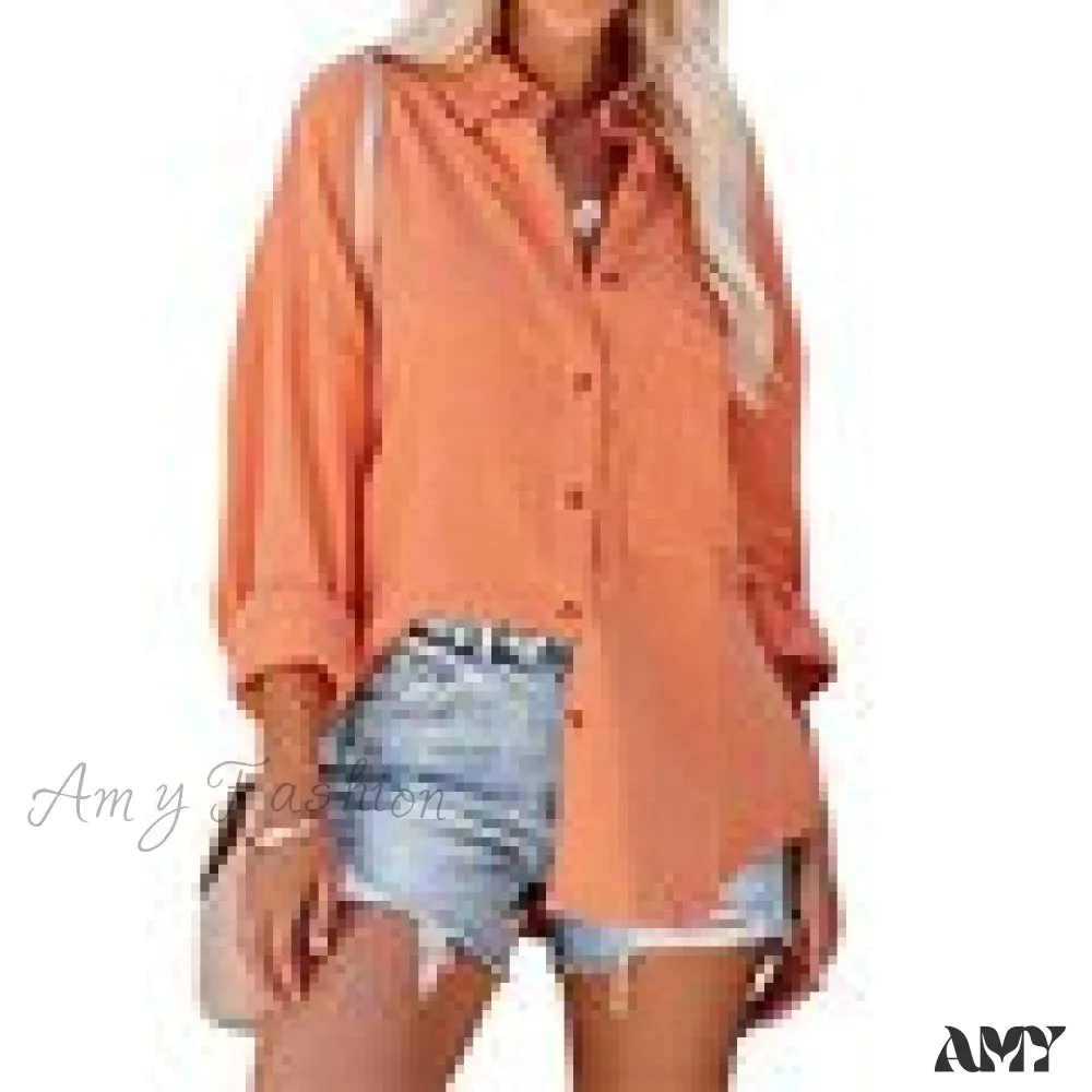 Amy Fashion - Oversize Turn Down Collar Elegant Blouses