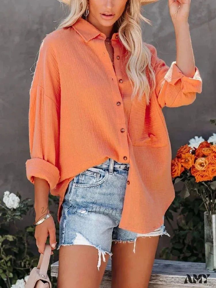 Amy Fashion - Oversize Turn Down Collar Elegant Blouses