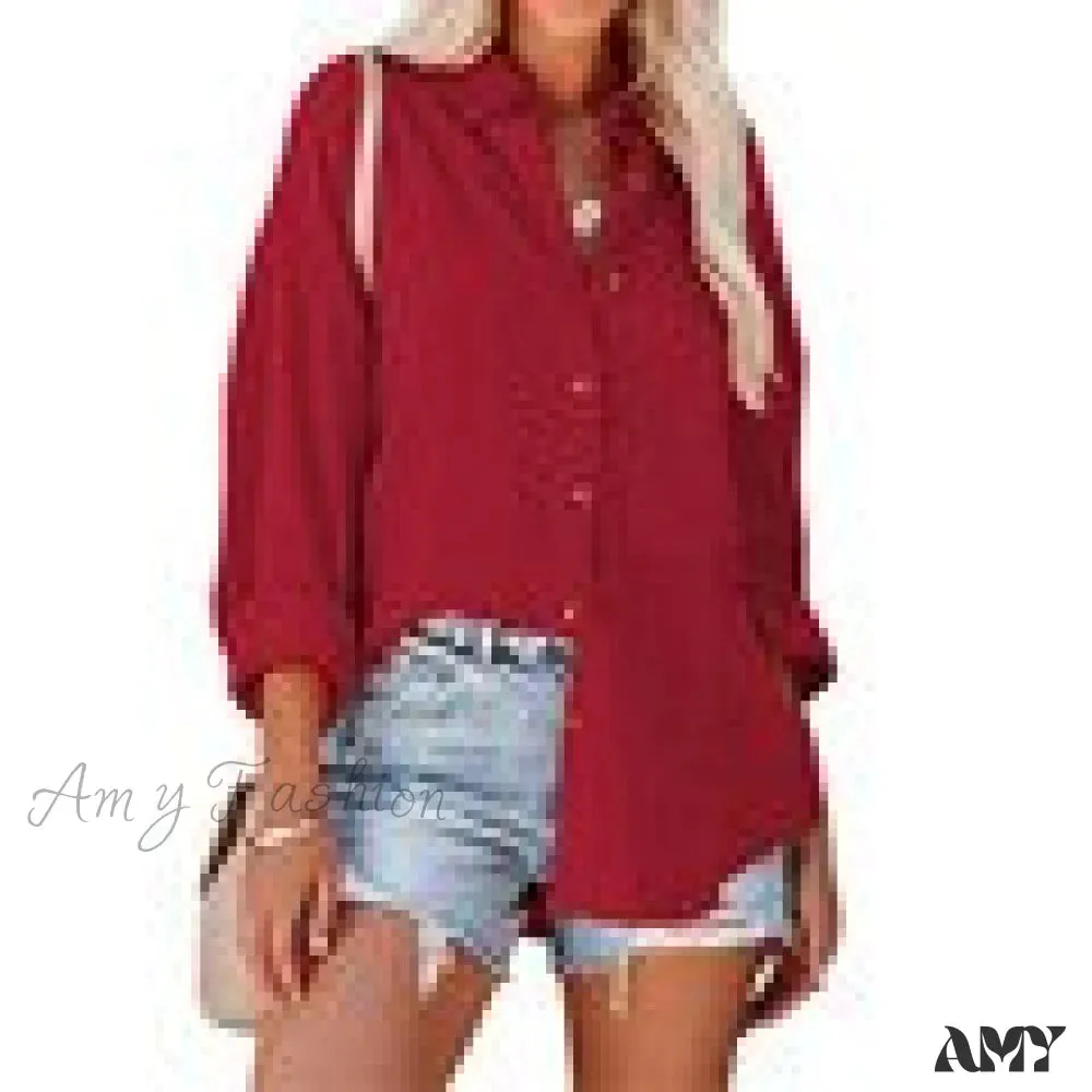 Amy Fashion - Oversize Turn Down Collar Elegant Blouses