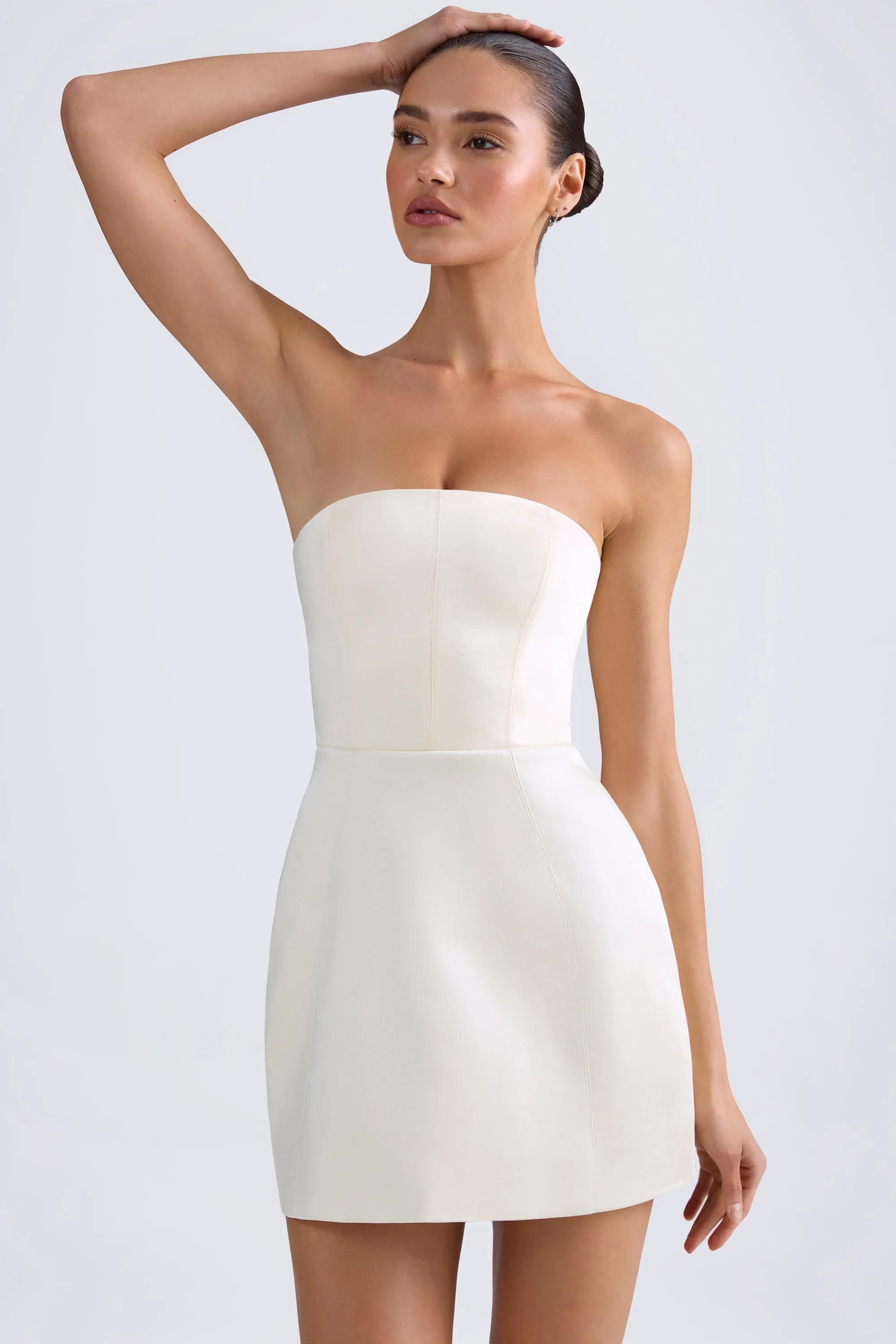 Bandeau Structured Tulip Mini Dress in Ivory