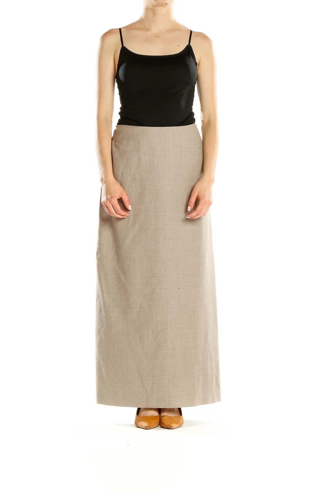 Beige Classic A-Line Maxi Skirt