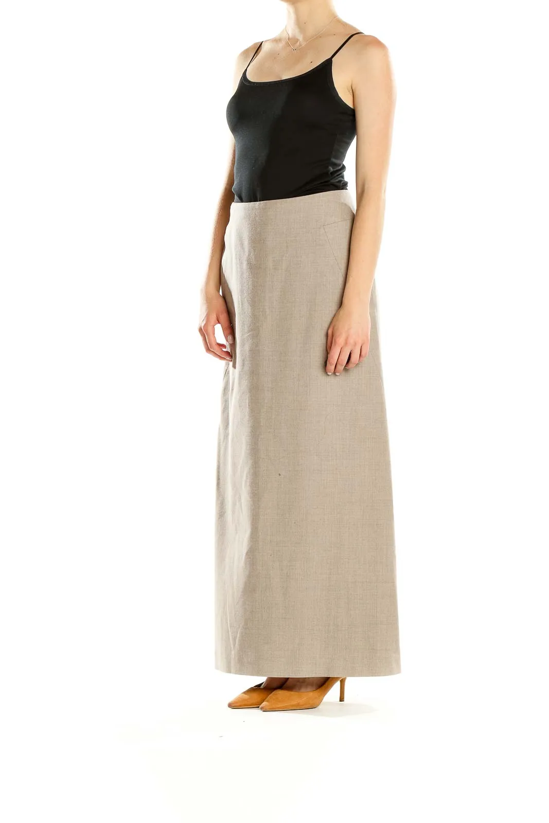 Beige Classic A-Line Maxi Skirt