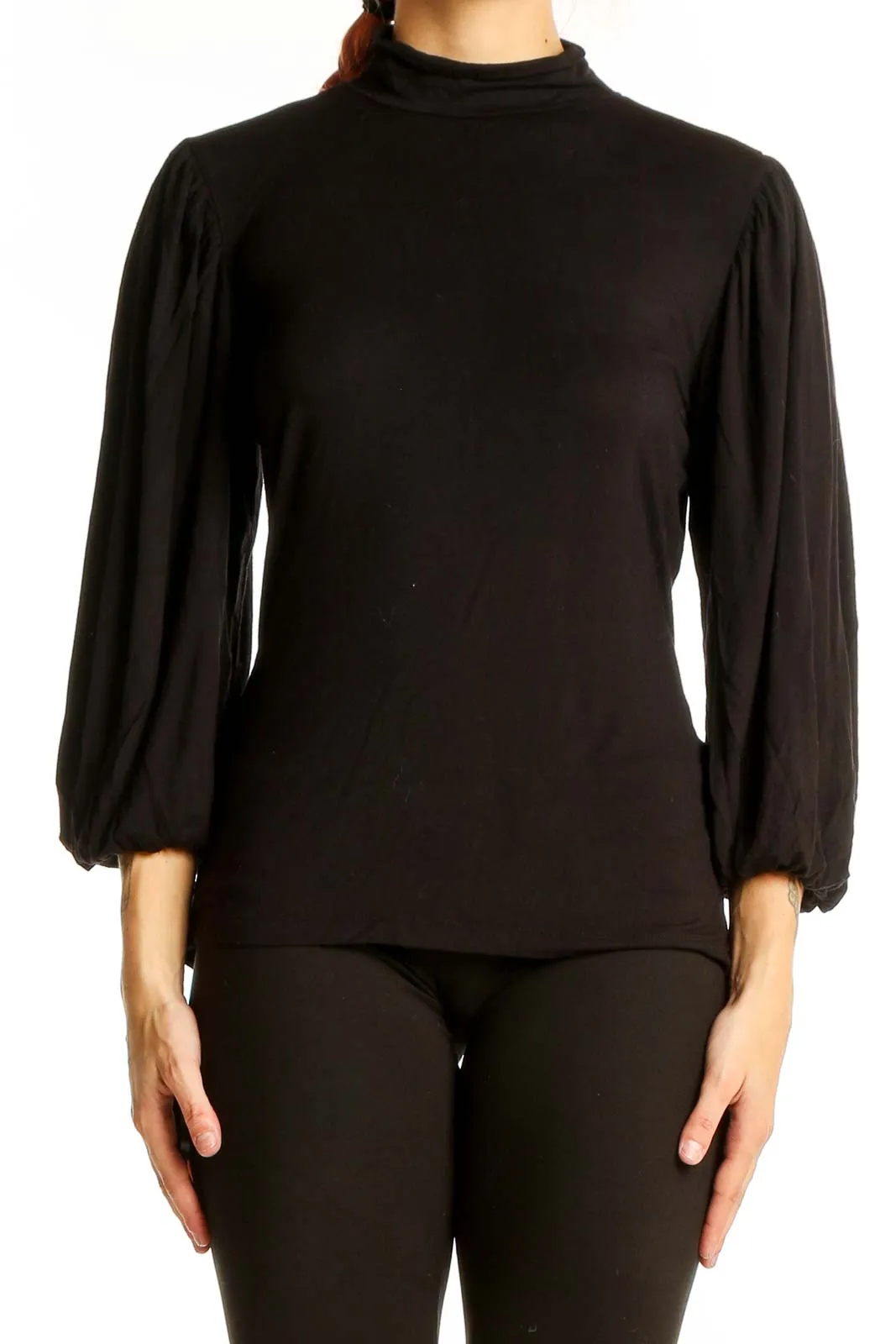 Black Elegant Mock Neck Top