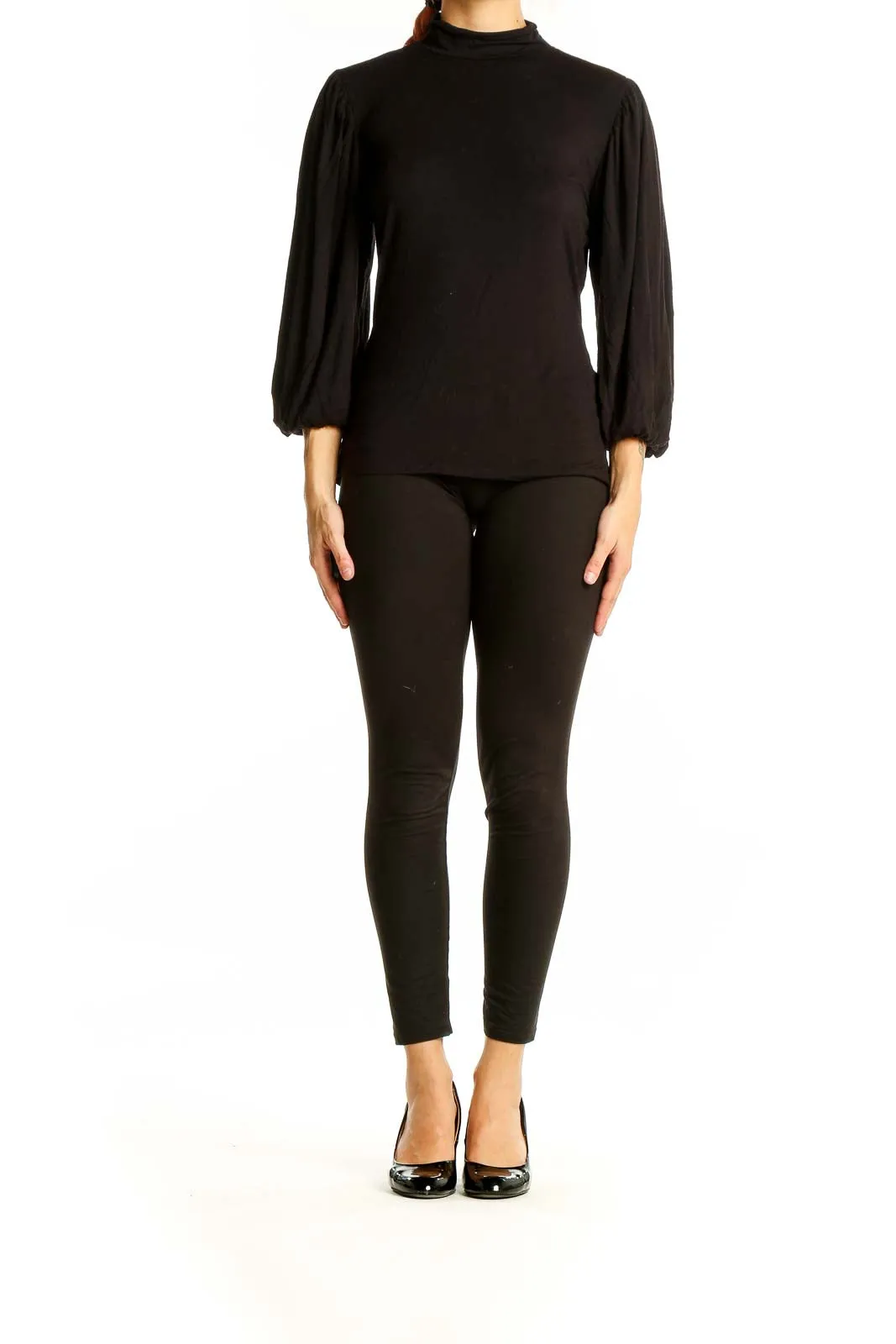 Black Elegant Mock Neck Top