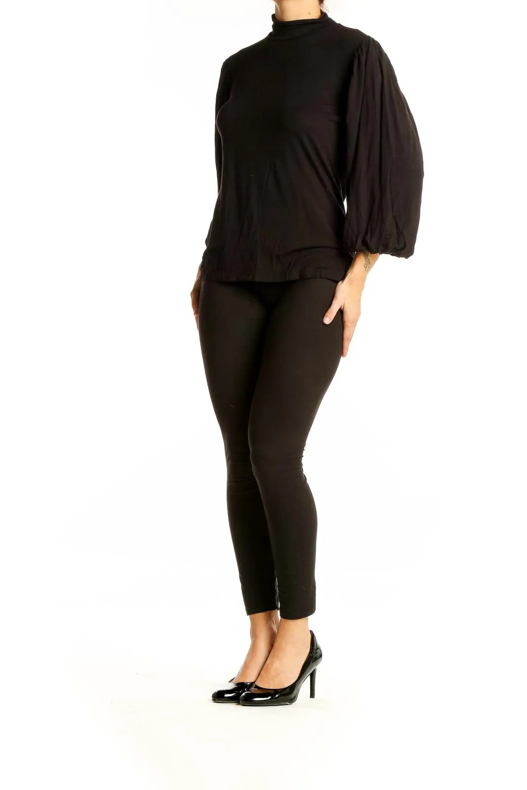 Black Elegant Mock Neck Top