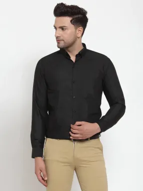 Black Men's Cotton Solid Button Down Formal Shirts