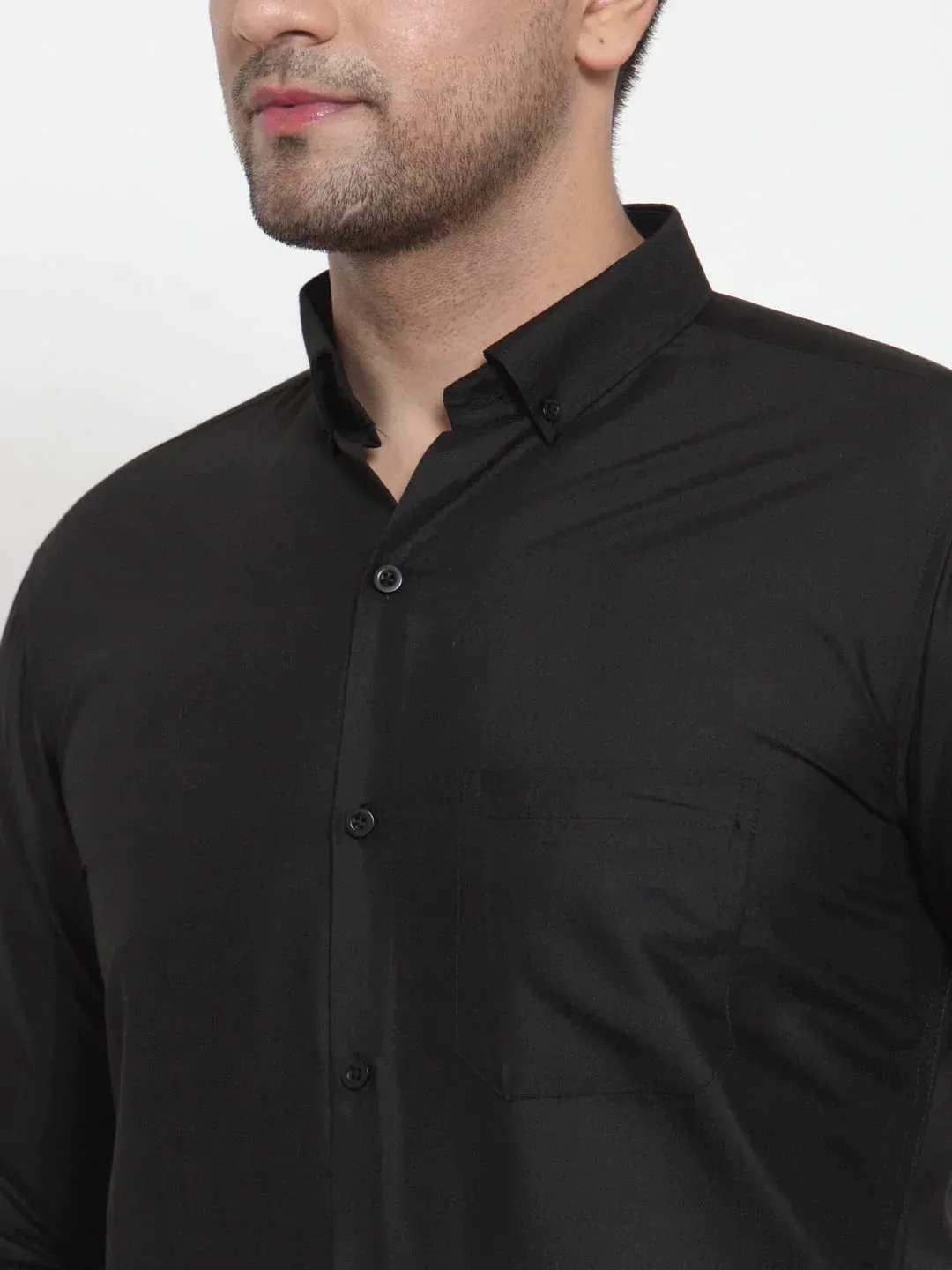 Black Men's Cotton Solid Button Down Formal Shirts