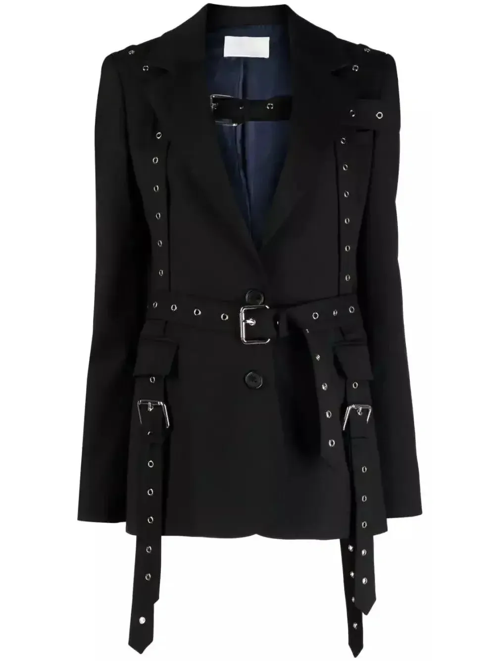 Black Multi Buckle Belted Single Breasted Blazer