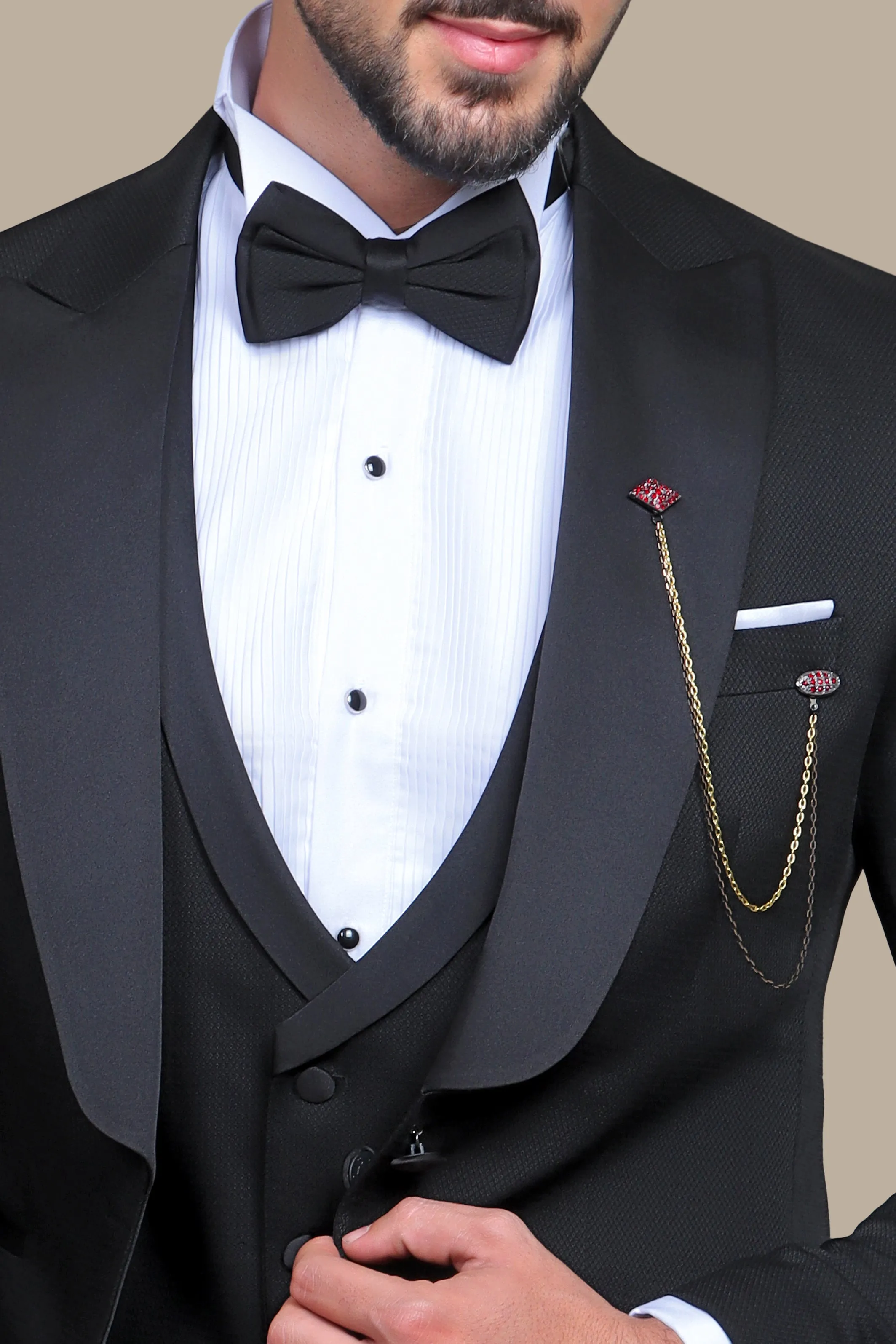 Black Structure Wide Peak 4-Piece Tuxedo