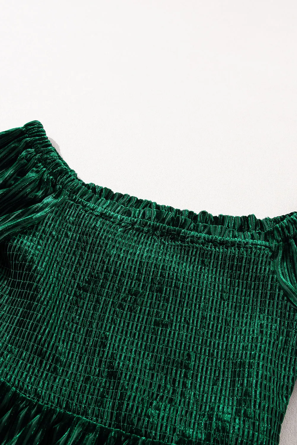 Blackish Green Velvet Smocked Babydoll Blouse