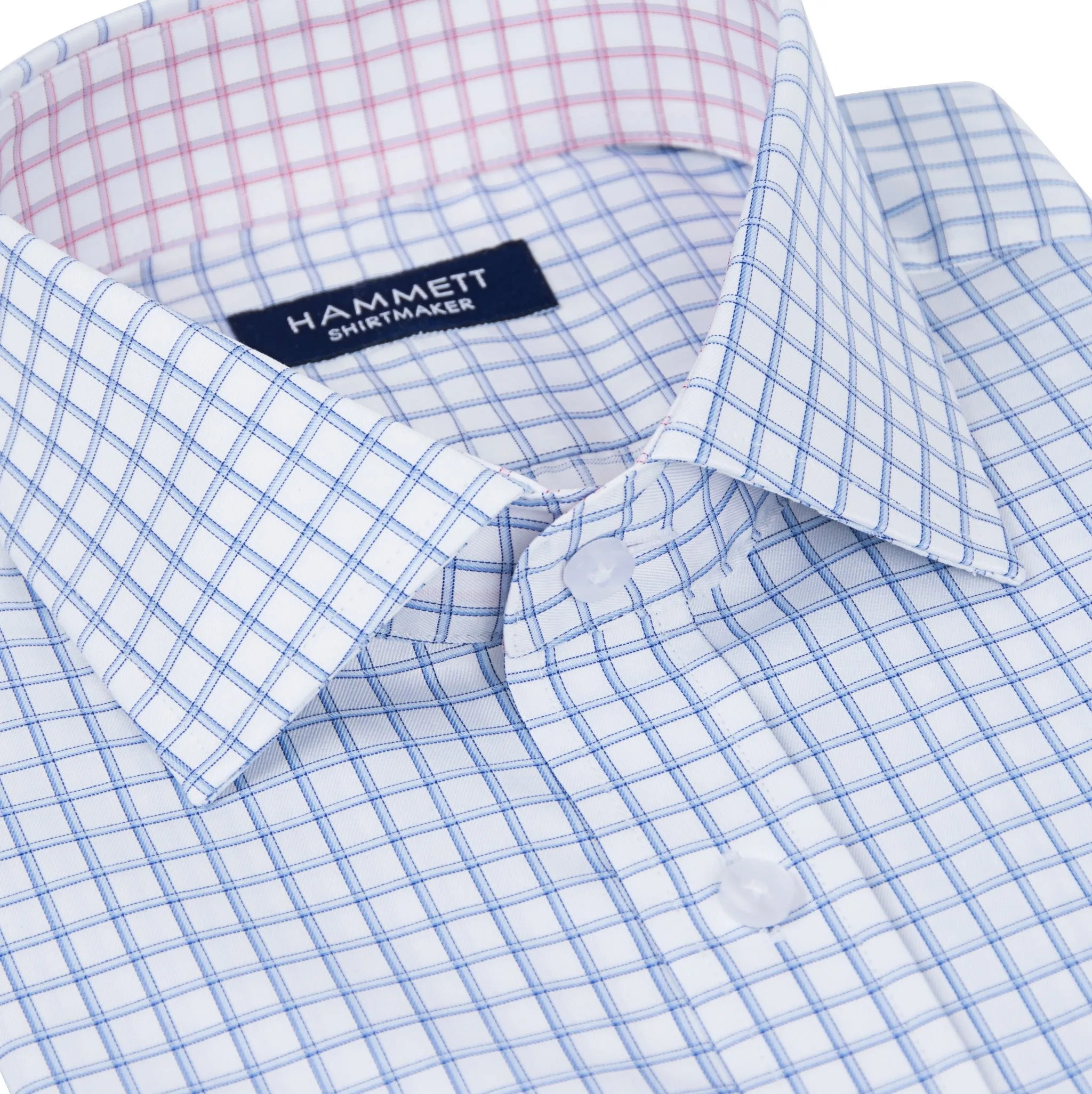 Blue Fine Twill Grid Check Men's Shirt