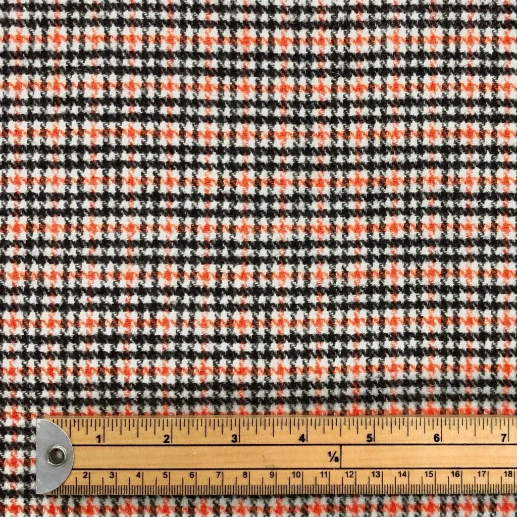 Brushed Orange Dogtooth Check Wool Blend Fabric