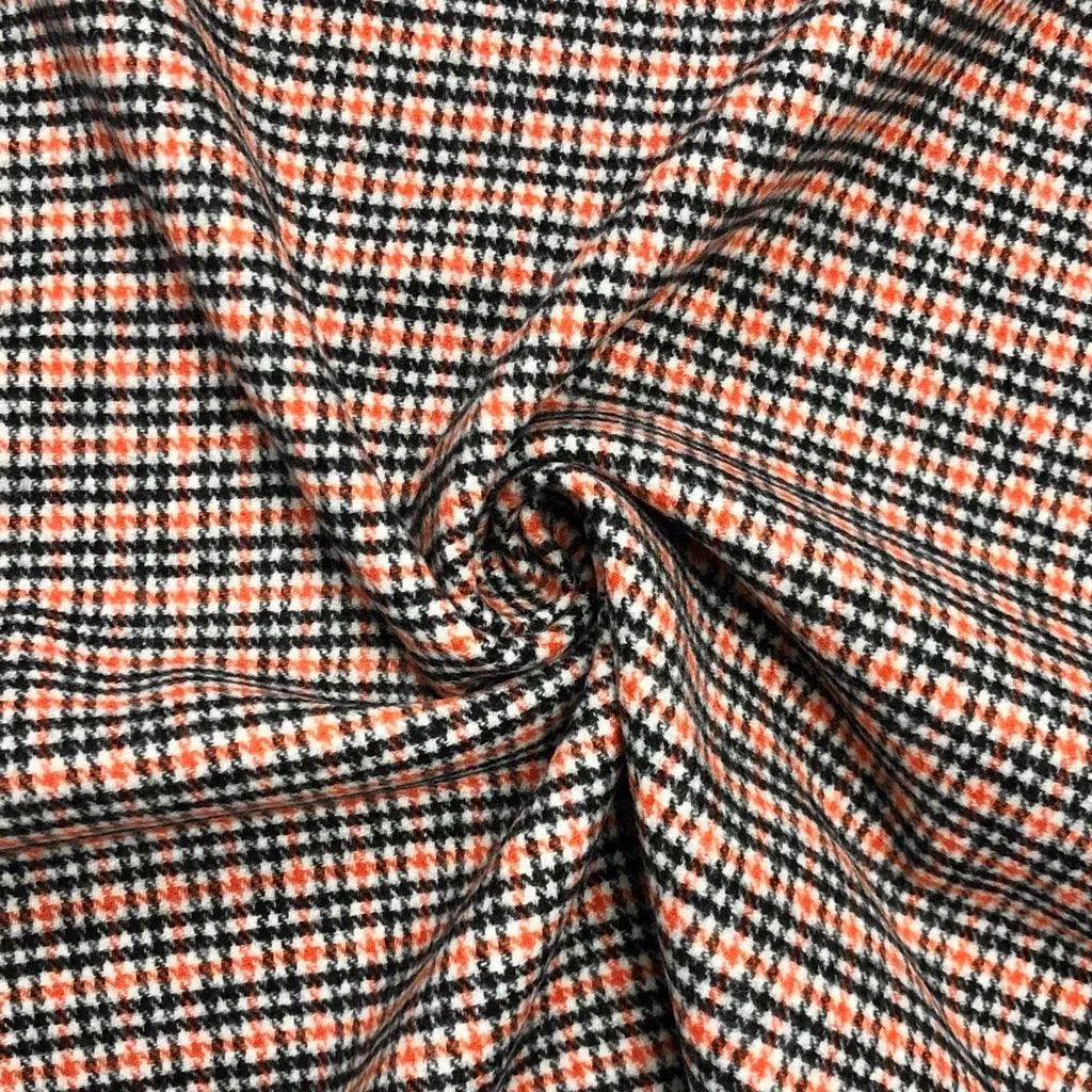 Brushed Orange Dogtooth Check Wool Blend Fabric