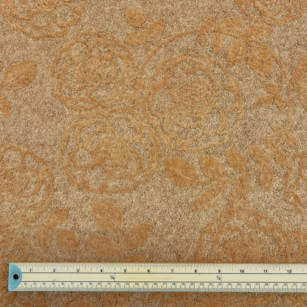 Caramel Floral Embroided Boiled Wool Fabric