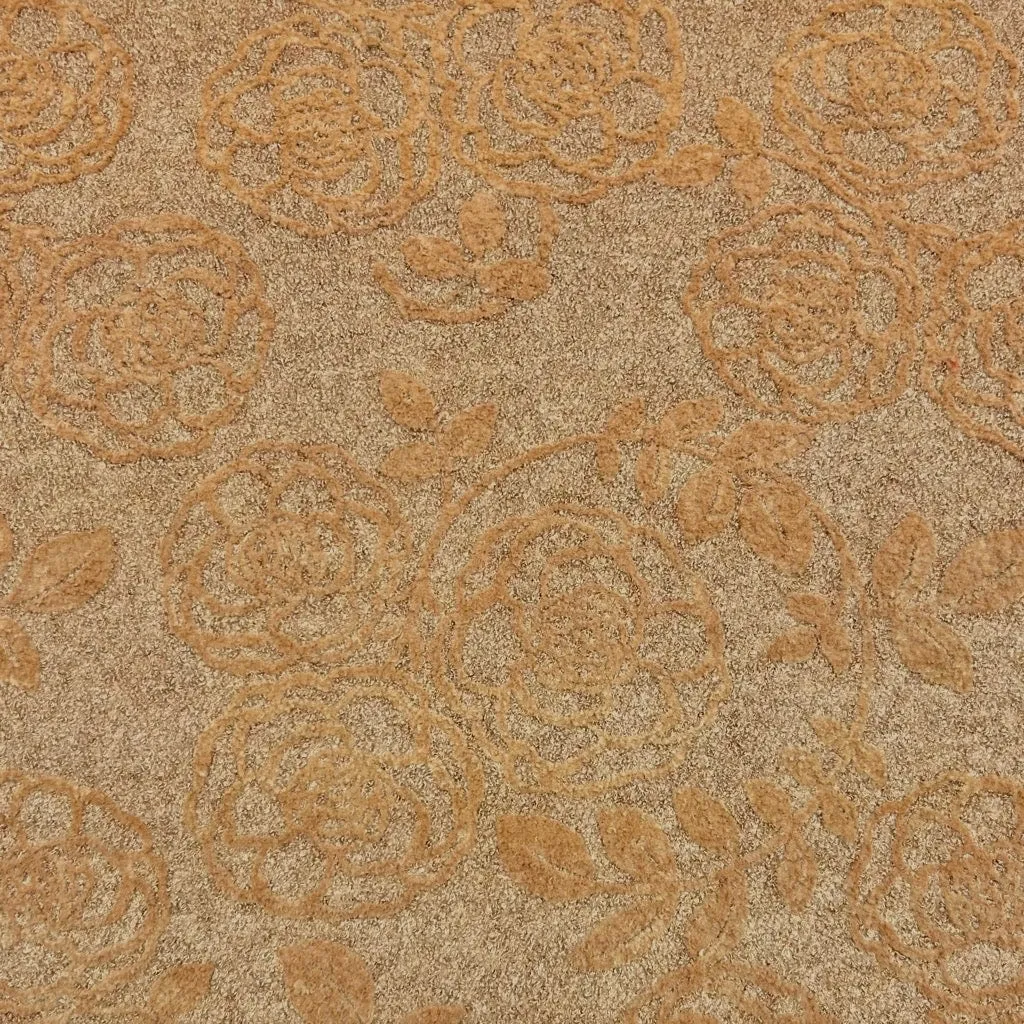 Caramel Floral Embroided Boiled Wool Fabric