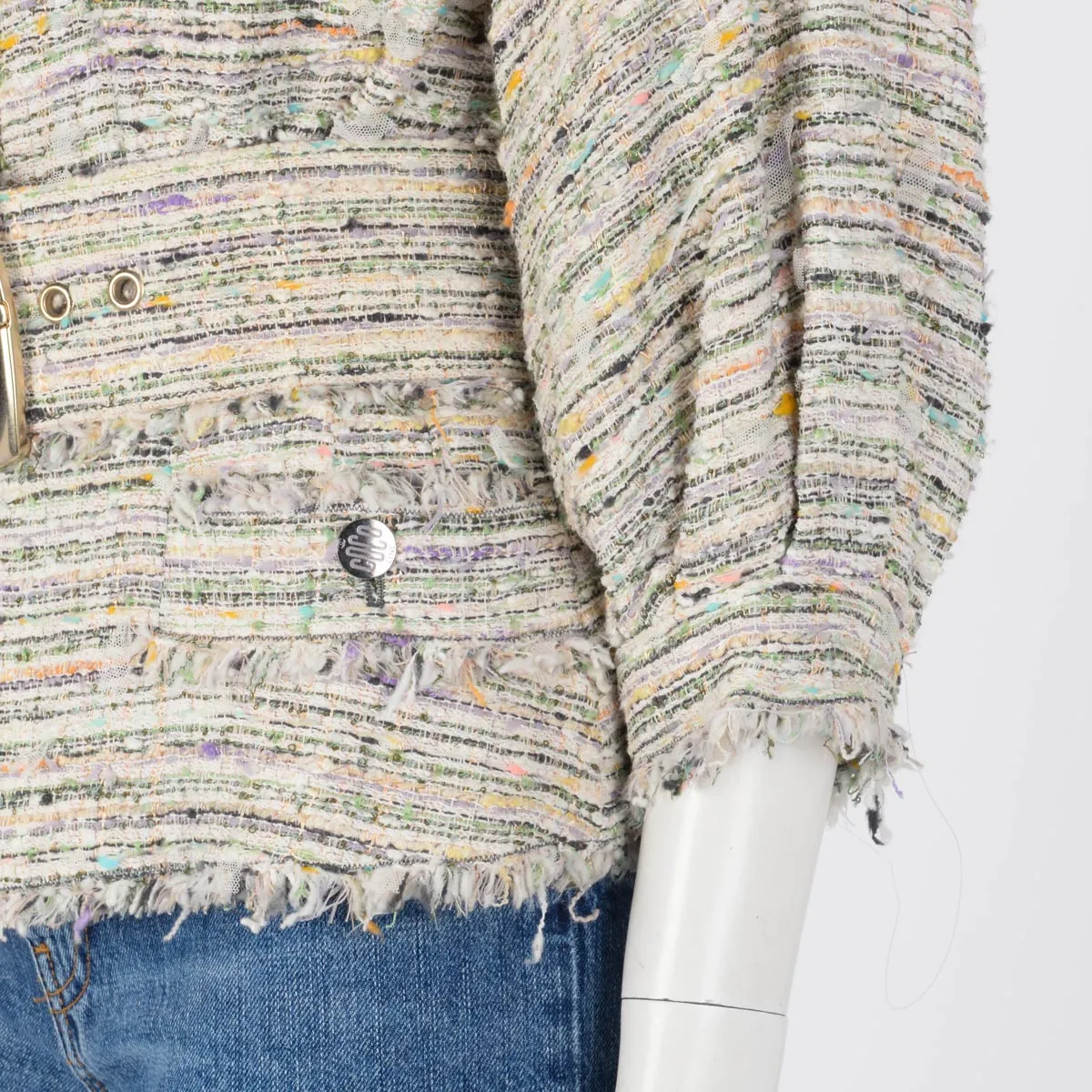 Chanel Pastel Fantasy Tweed Belted Jacket FR 38