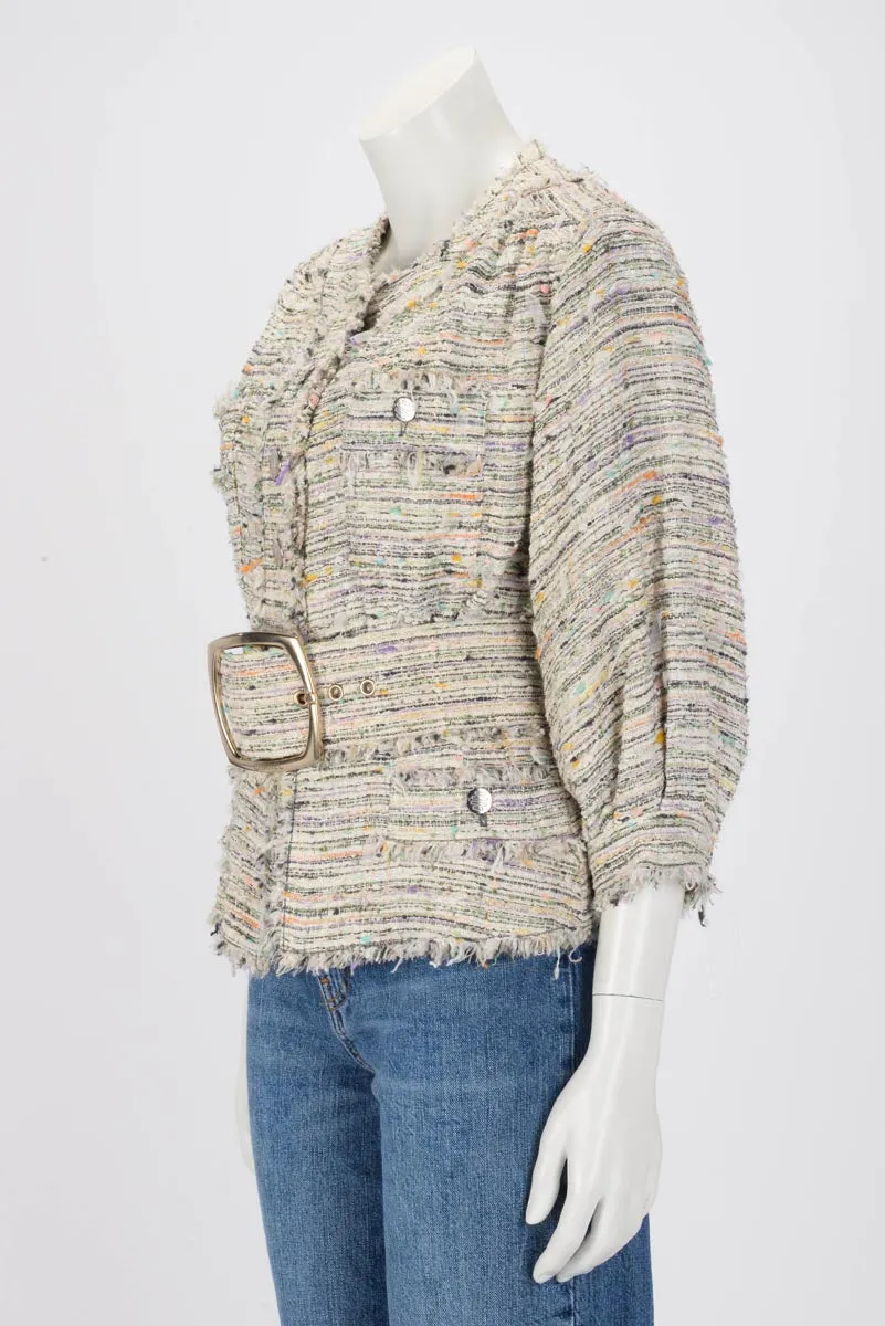 Chanel Pastel Fantasy Tweed Belted Jacket FR 38