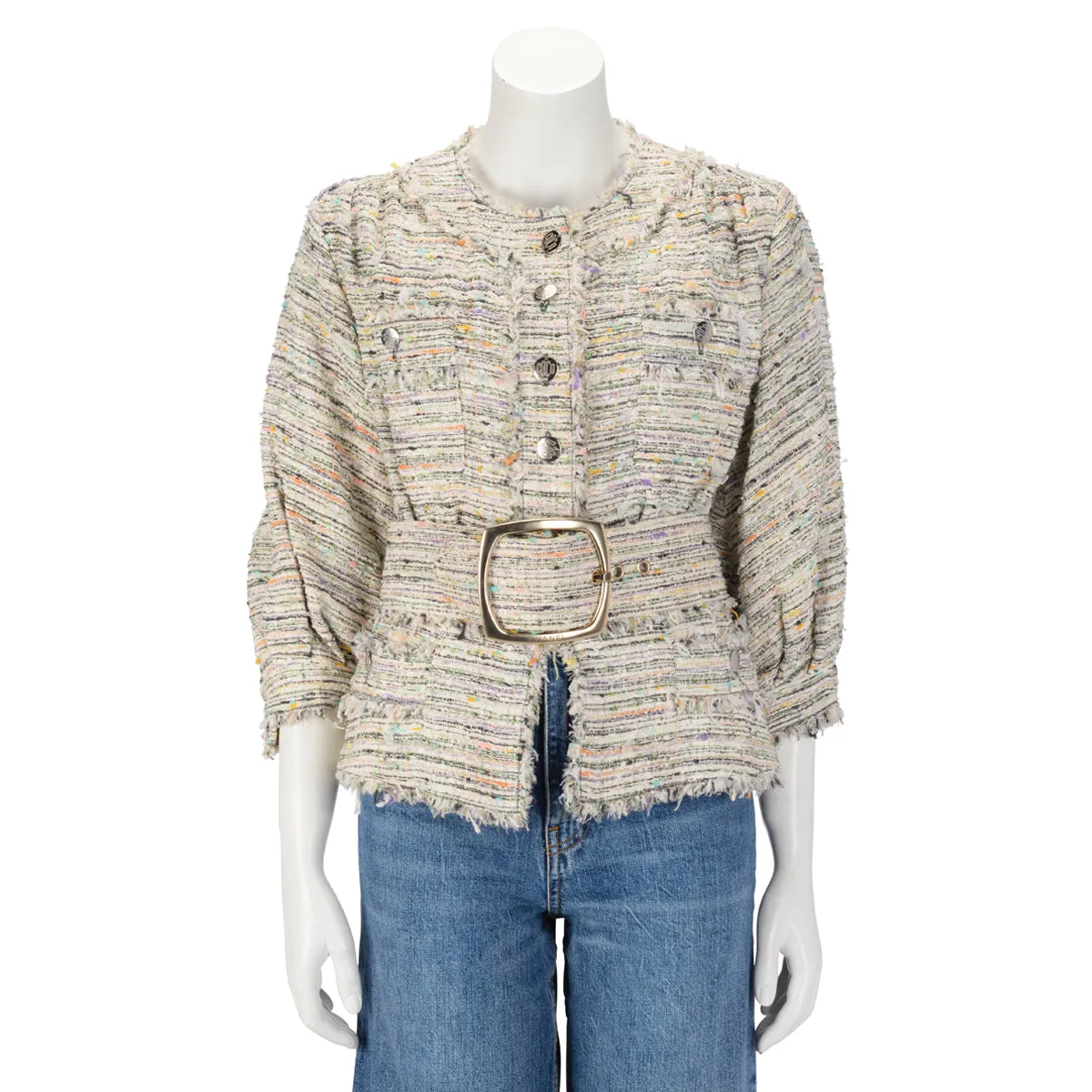 Chanel Pastel Fantasy Tweed Belted Jacket FR 38