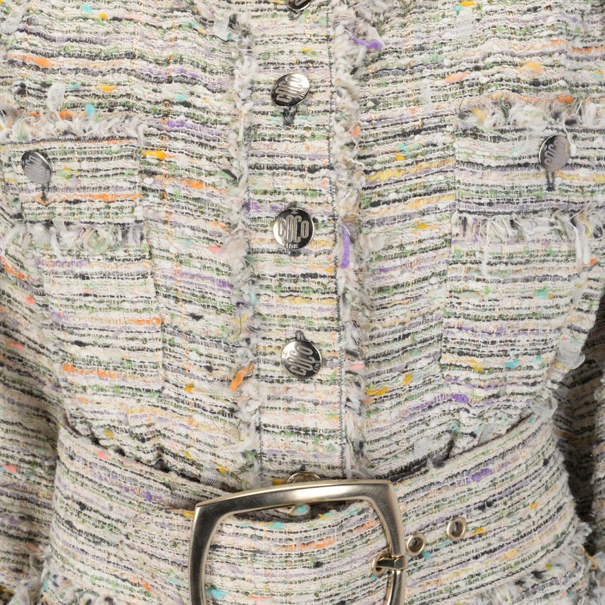 Chanel Pastel Fantasy Tweed Belted Jacket FR 38