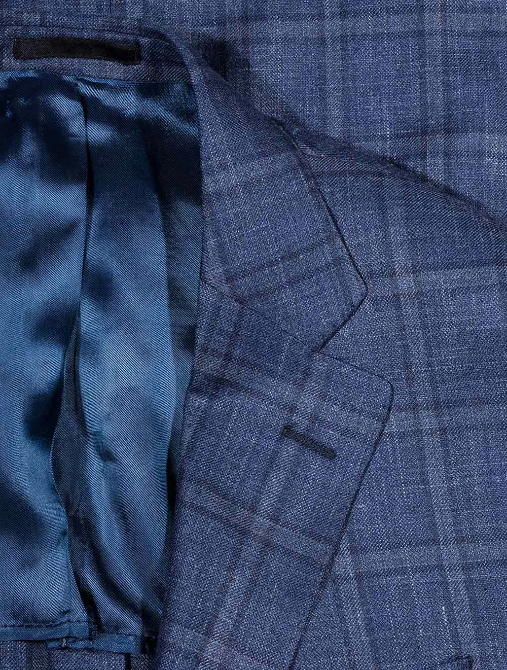 Check Silk And Linen Jacket Blue