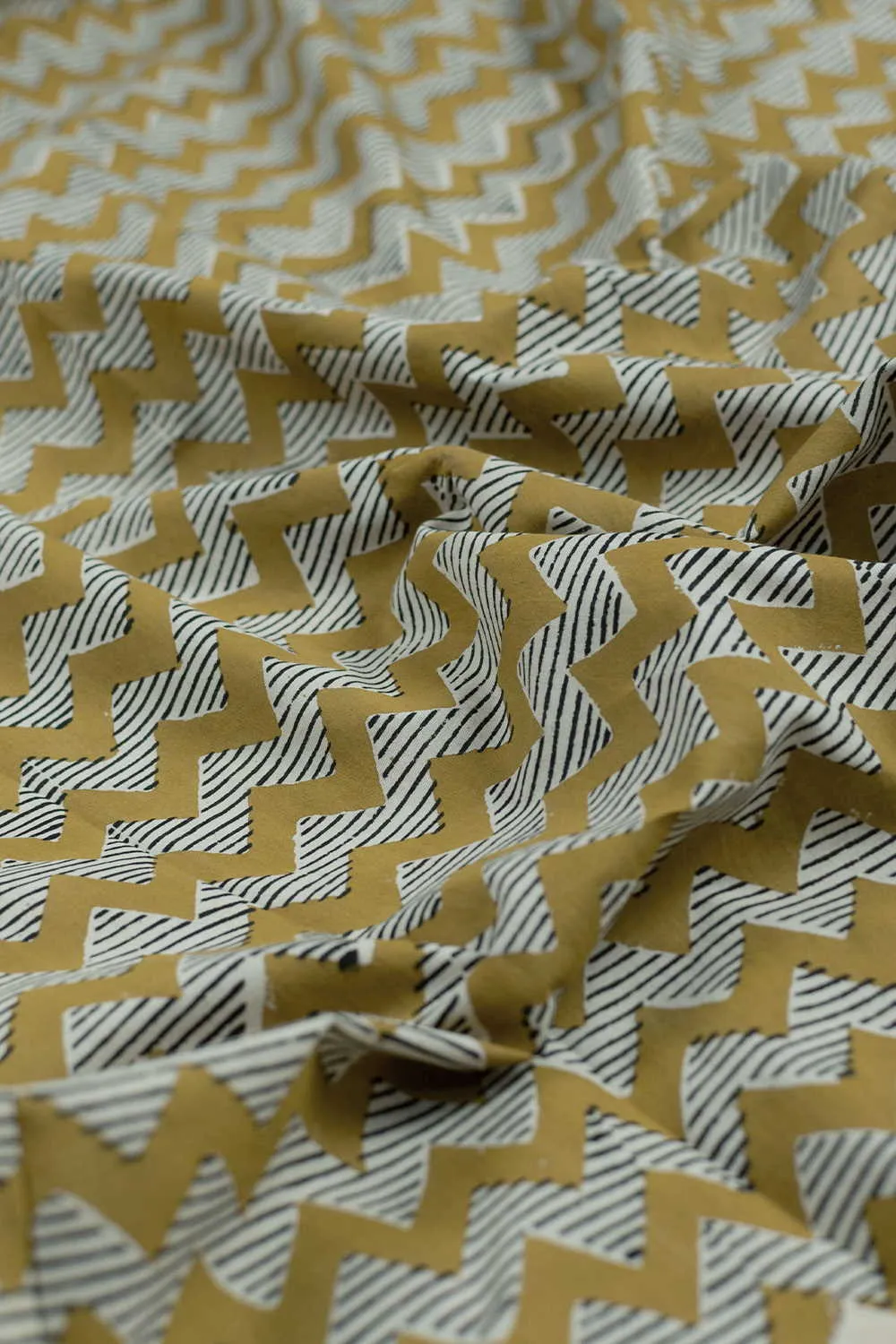 Chevron on Yellow Bagru Cotton Fabric