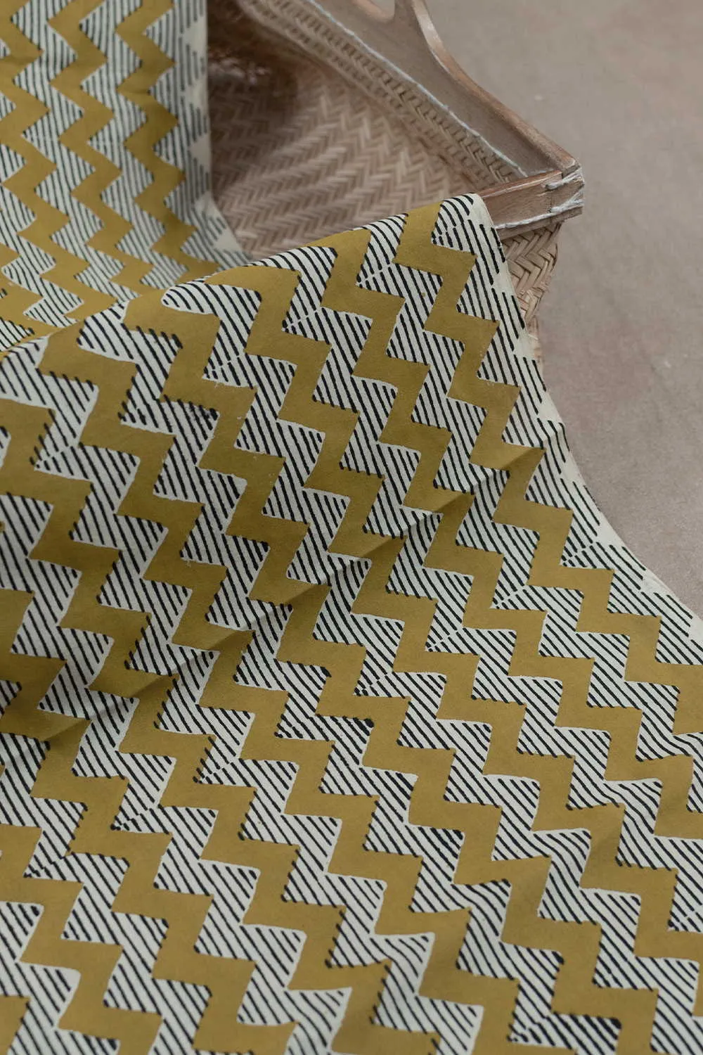 Chevron on Yellow Bagru Cotton Fabric