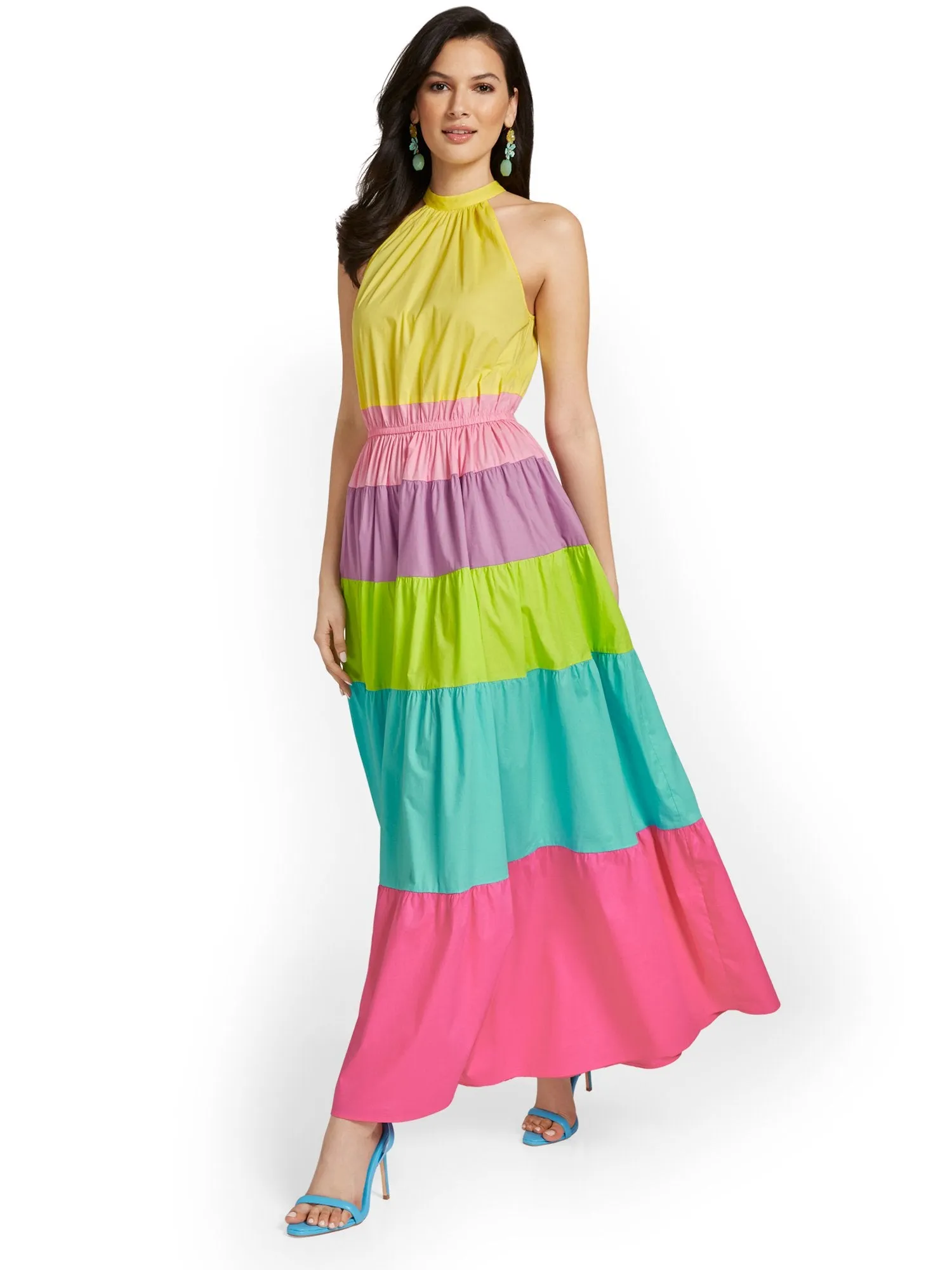 Colorblock Halterneck Poplin Maxi Dress