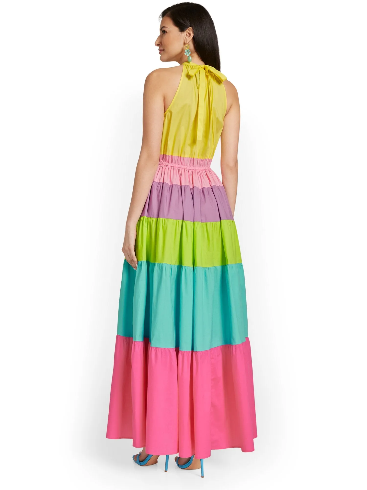 Colorblock Halterneck Poplin Maxi Dress