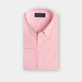 Contemporary Fit, Button Down Collar, 2 Button Cuff Shirt In Pink Gingham Check