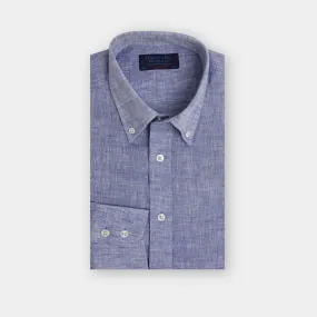 Contemporary Fit, Button Down Collar, 2 Button Cuff Shirt in Plain Navy Linen