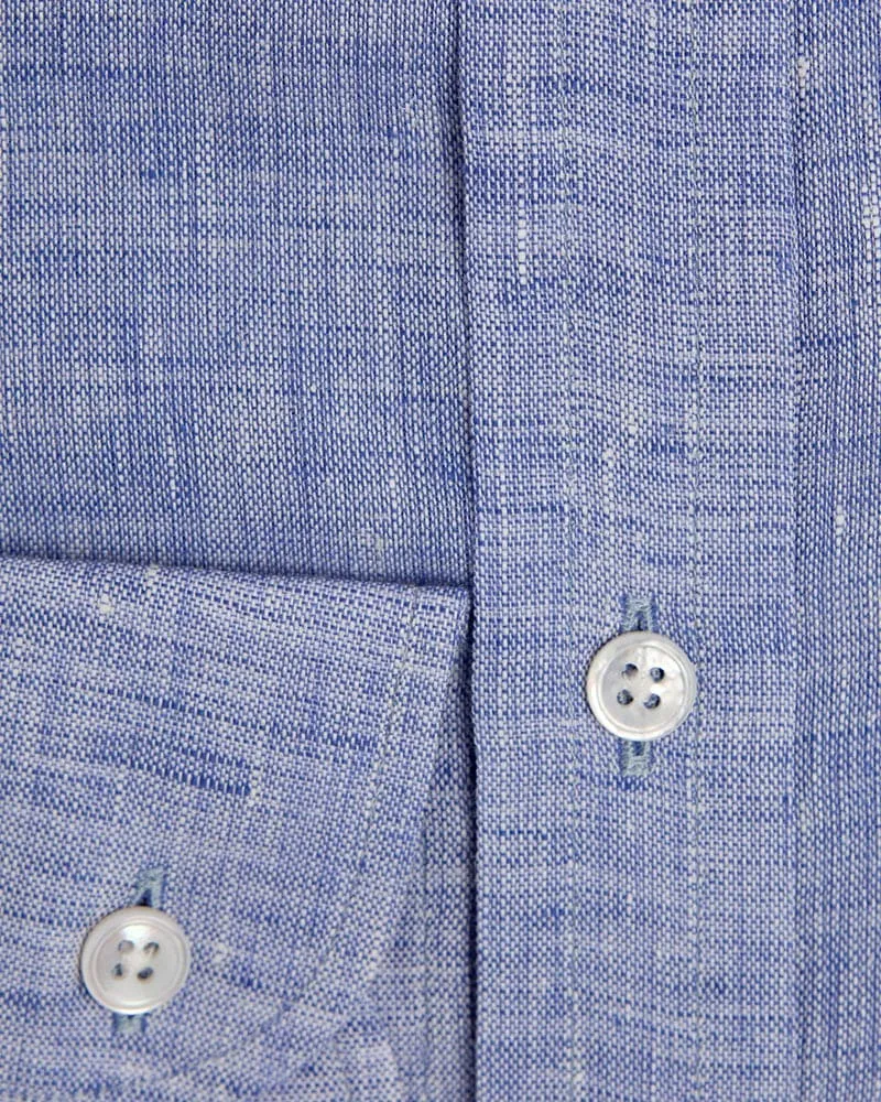 Contemporary Fit, Button Down Collar, 2 Button Cuff Shirt in Plain Navy Linen