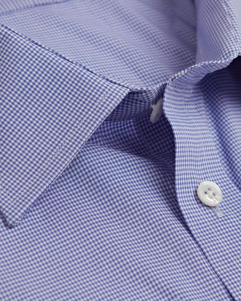 Contemporary Fit, Classic Collar, Two Button Cuff in Blue & White Shepherds Check