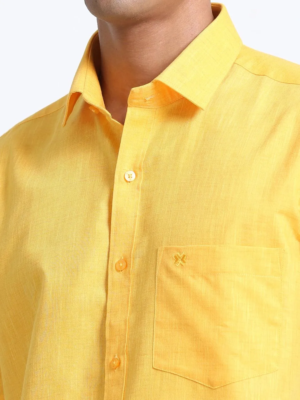 Cotton Linen Yellow Colour Shirt Half Sleeve