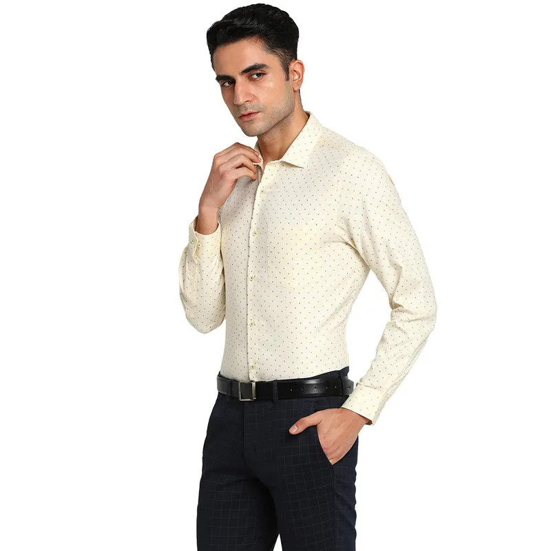 Cotton Off White Slim Fit Printed Formal Shirts