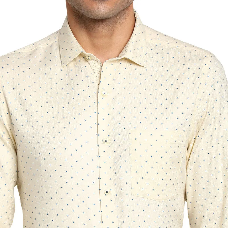 Cotton Off White Slim Fit Printed Formal Shirts