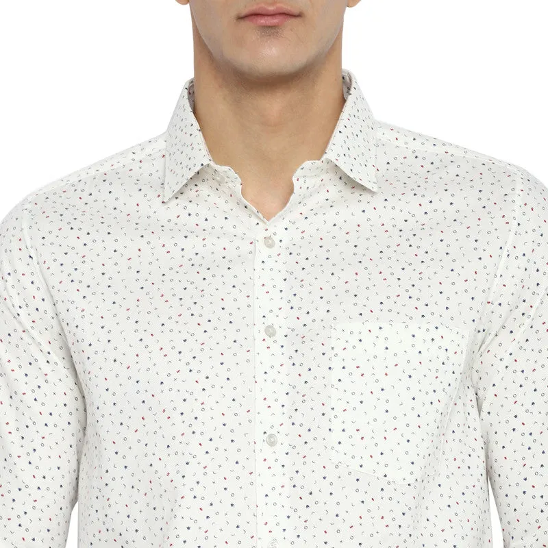 Cotton White Printed Slim Fit Shirts