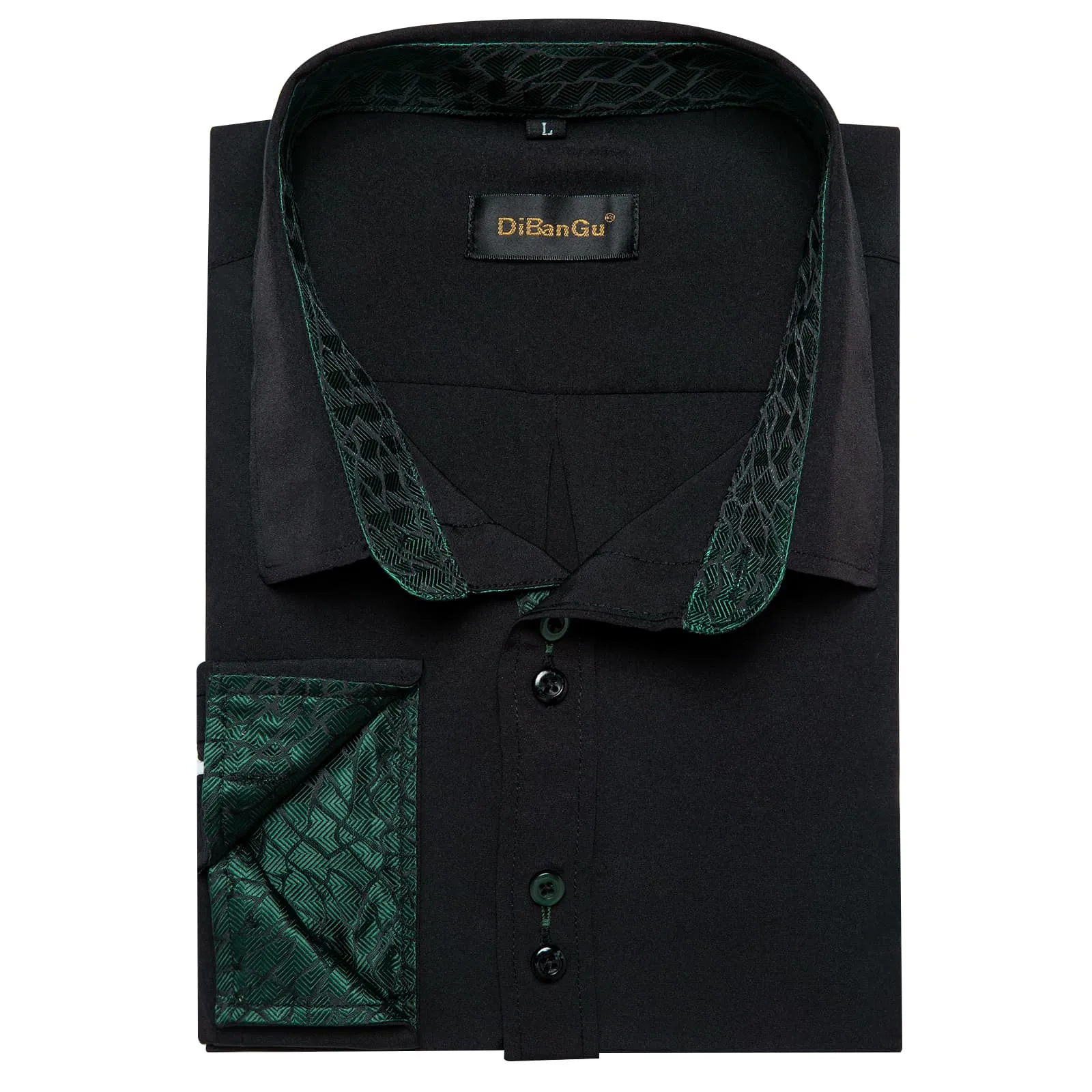 DiBanGu Mens Dress Shirt Black Solid Green Geometric Splicing Button Down Shirt