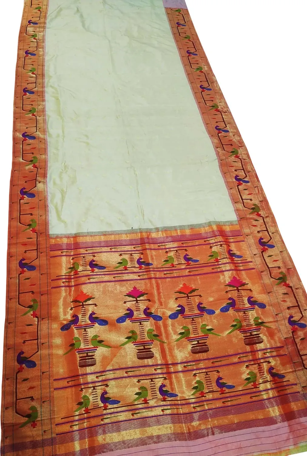 Elegant Off White Paithani Silk Saree