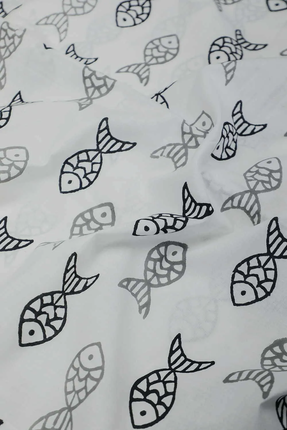 Fishes on Cream Bagru Cotton Fabric