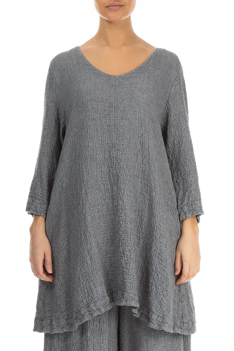 Flared Elegant Grey Wool Tunic