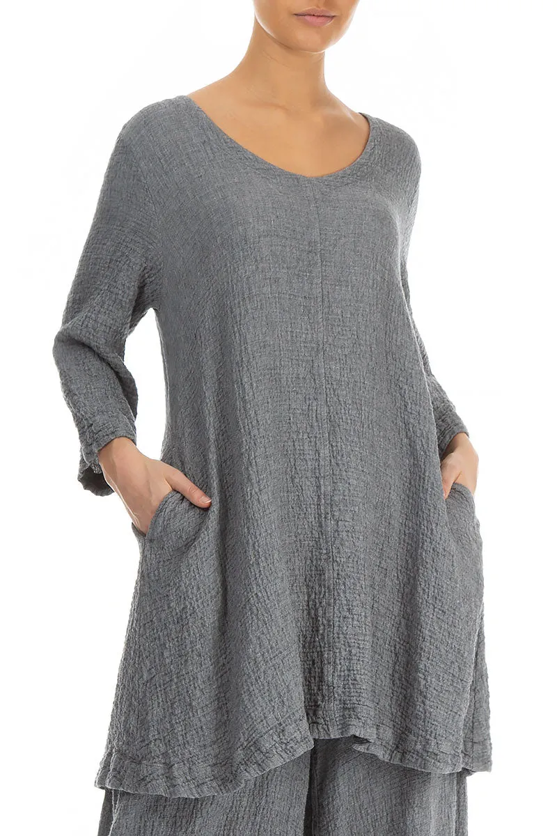 Flared Elegant Grey Wool Tunic