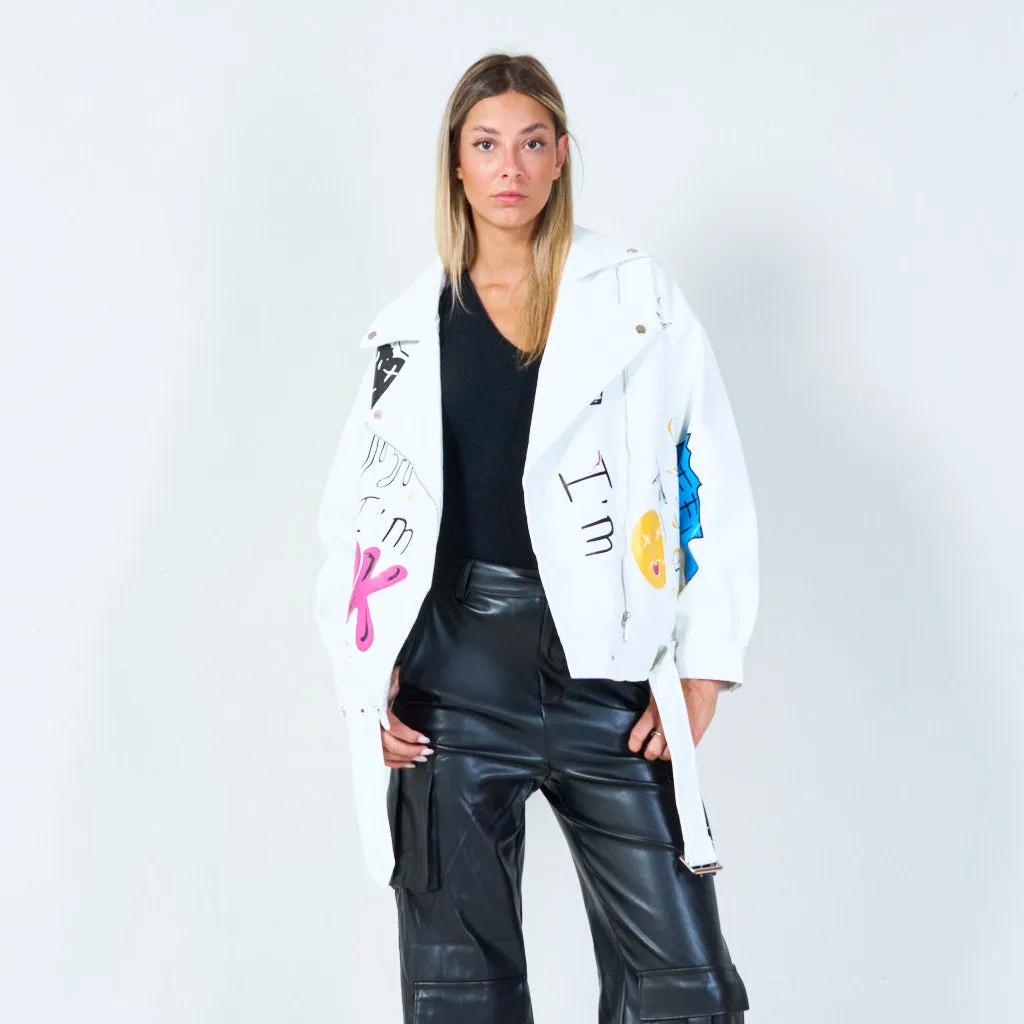 Graffiti print moto jacket wholesale