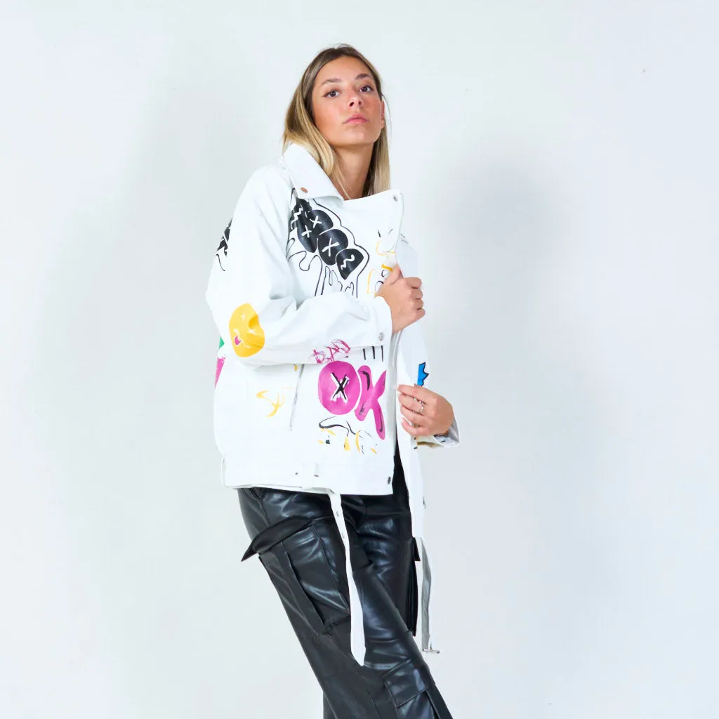 Graffiti print moto jacket wholesale