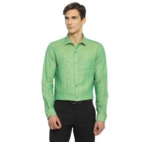 Green Linen Solid Slim Fit Shirts