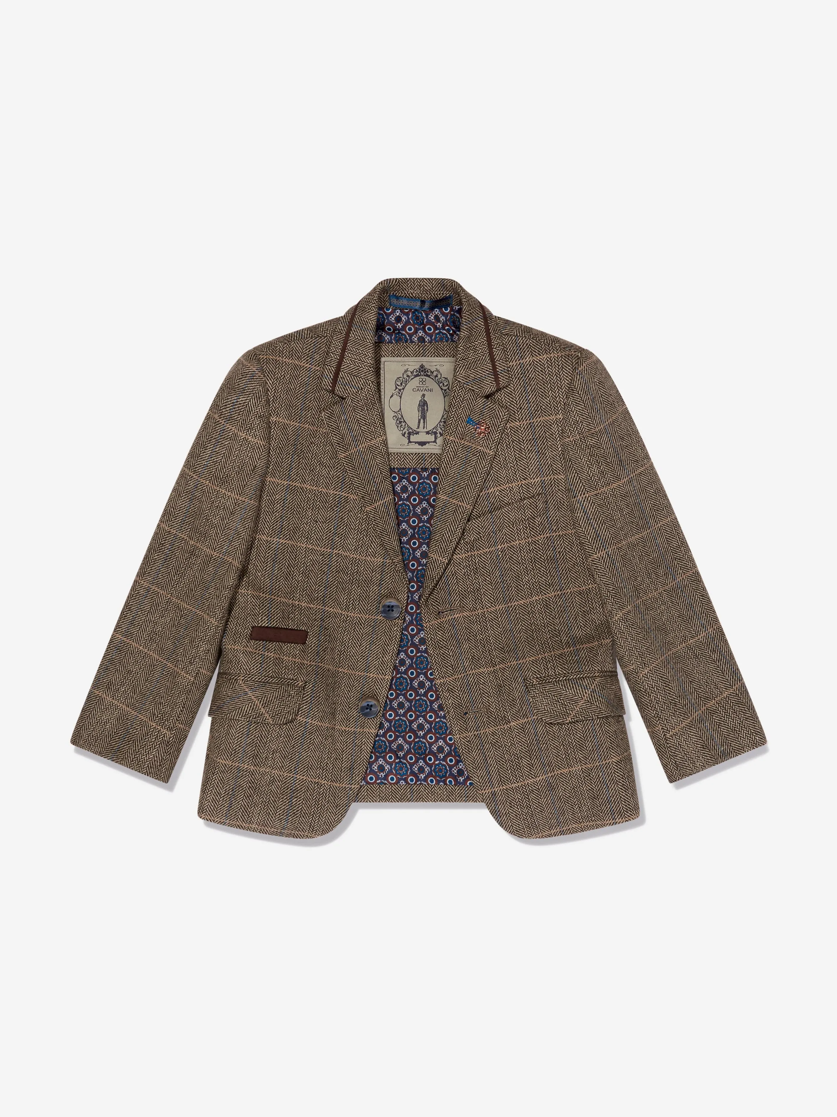 House Of Cavani Boys Albert Tweed Check Suit in Brown